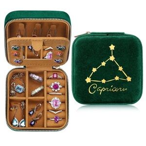 Constellation Velvet Travel Jewelry Case - Capricorn